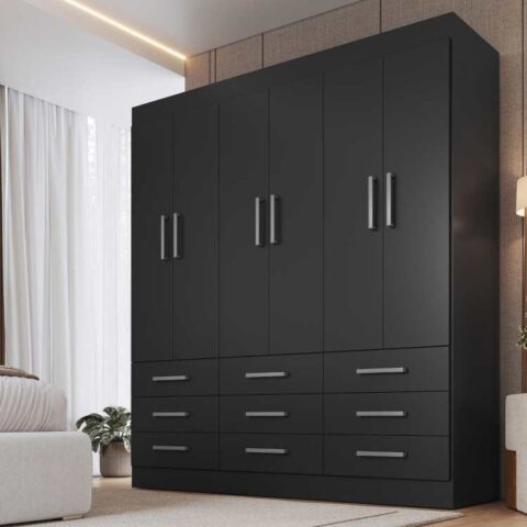 Roupeiro Milao 6P9G Preto Moveis Cadorin