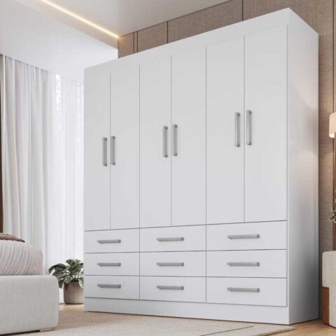 Roupeiro Milao 6P9G Branco Moveis Cadorin