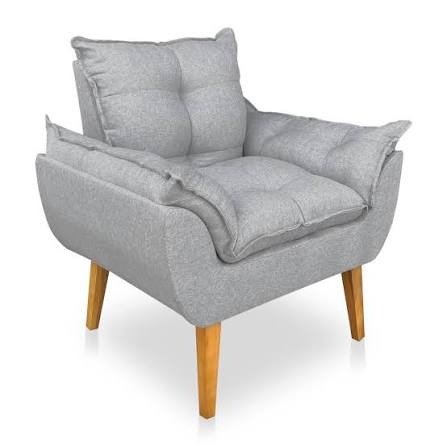 Poltrona Jamile Veludo Suede Cinza Claro (Prata) Shalom
