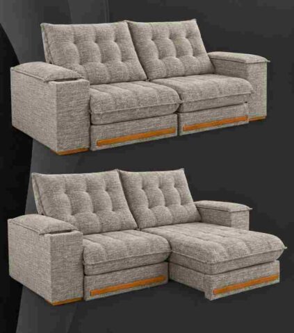 8165.347-Estofado Retratil Reclinavel Meriti 250 2x100 + Braço 25cm Pillow 30cm Tec Extra 575 Boucle Bege Teixeira - foto 2