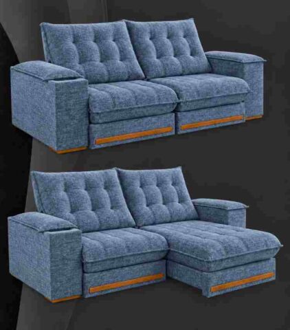 8165.347-Estofado Retratil Reclinavel Meriti 250 2x100 + Braco 25cm Pillow 30cm Tec Luxo 575 Veludo Azul Teixeira - foto 2