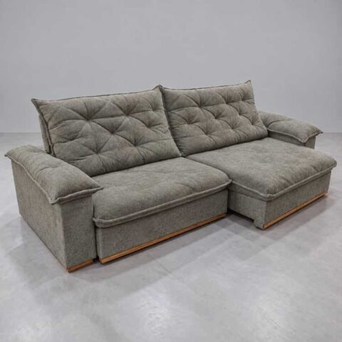 10168.347-Estofado Retratil Reclinavel Teresopolis 290 2x120 + Braco 25cm Pillow 20cm Tec Luxo 544 Veludo Bege Teixeira