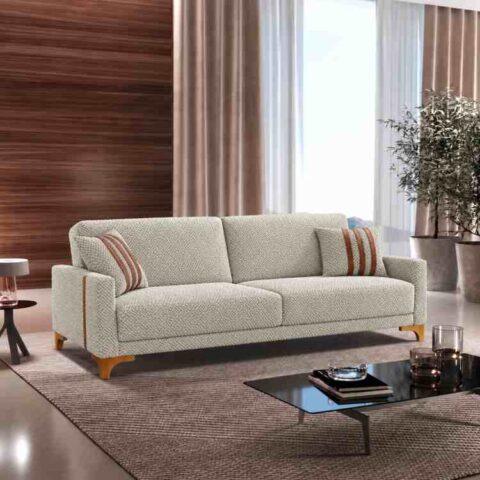 Sofa Cama Luizi Ref 45 Tecido Boucle Mescla Bege 2602-A HR Moveis