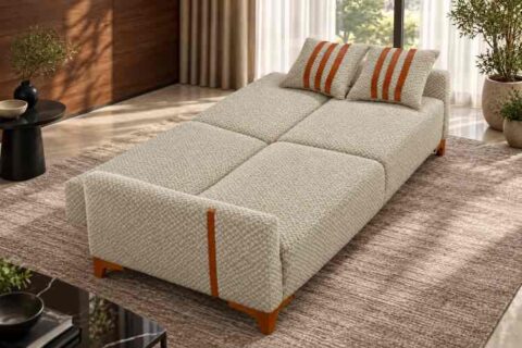 Sofa Cama Luizi Ref 45 Tecido Boucle Mescla Bege 2602-A HR Moveis - foto 2