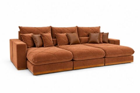 Estofado Retratil Reclinavel Geriba Plus 320 3x90 + Braco 25cm Veludo Inca Terracota 20 Idealle